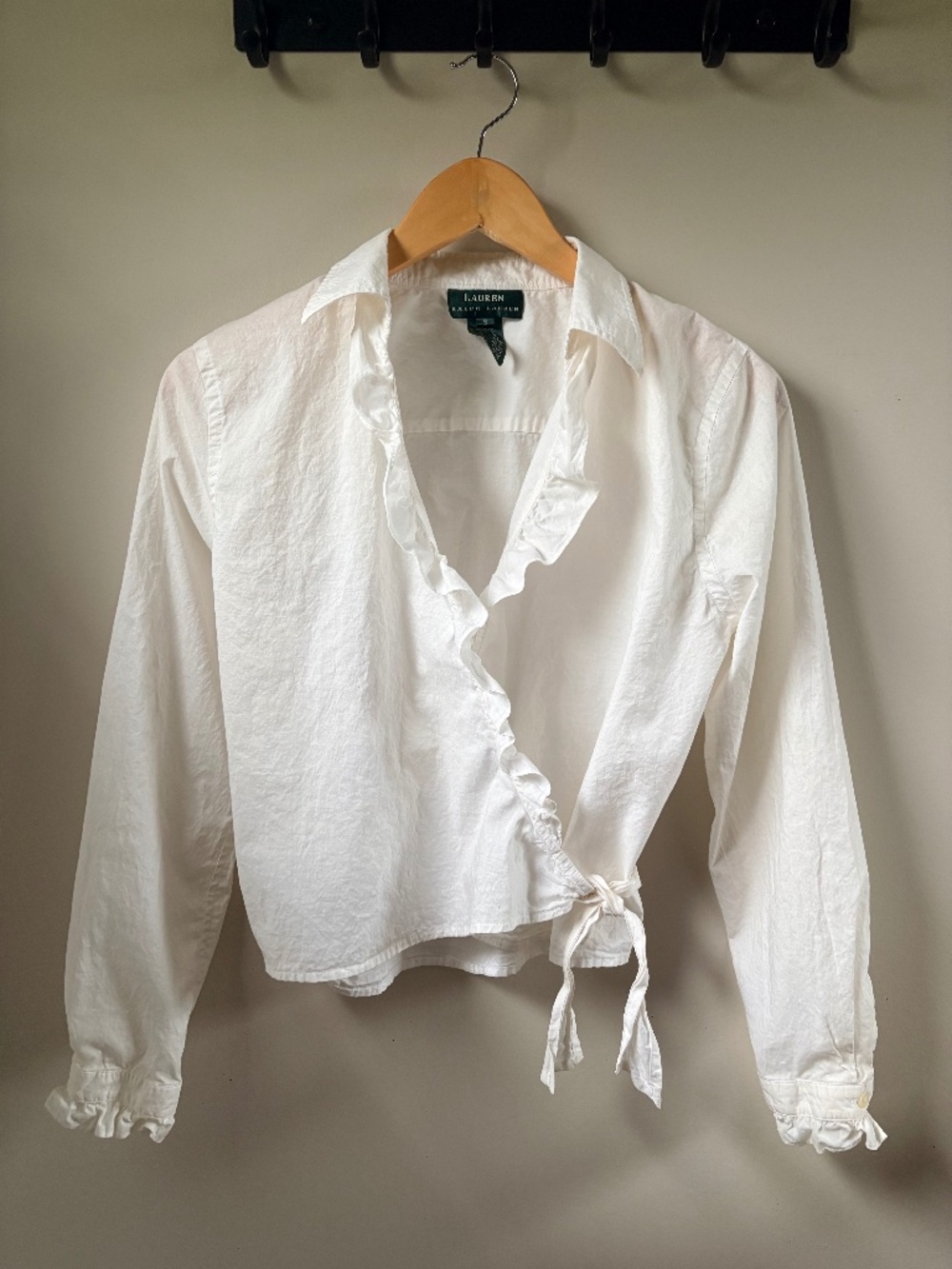 Lauren Ralph Lauren White Ruffle Wrap Tie Top Shirt S
